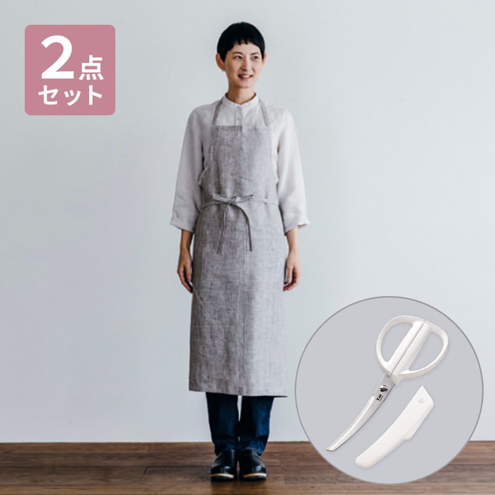 fog linen work エプロン(グレーホワイトストライプ)／セット特典