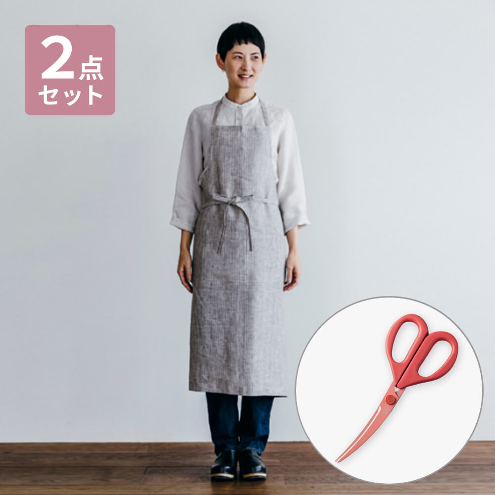 fog linen work エプロン(グレーホワイトストライプ)／セット特典